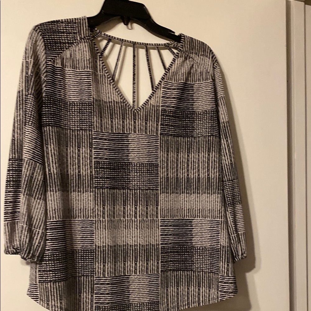 Cato Black and Gray Asymmetrical Blouse with 3/4 Sleeves